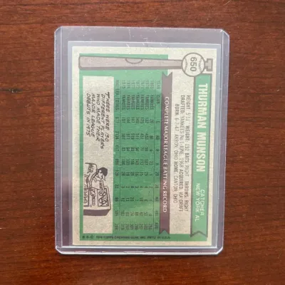 1976 Topps Baseball Card. Thurman Munson - New York Yankees. Card #650