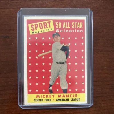 1958 Topps Baseball Card. Mickey Mantle All Star. Card #487