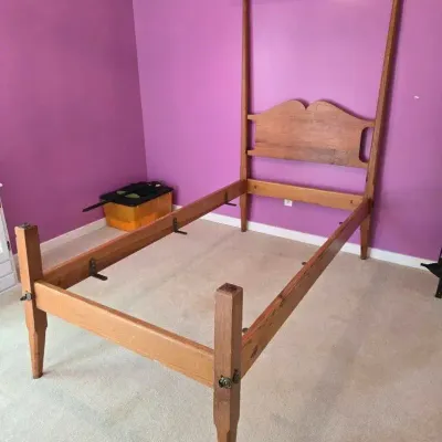 Vintage Wooden Twin Canopy Bed