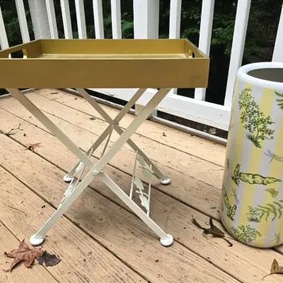 Ceramic Asian Umbrella Jar & Metal Folding Stand W/ Tray