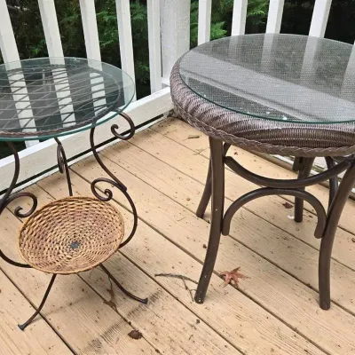 2 Small Wicker & Metal Side Tables