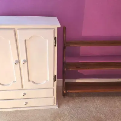 Doll Wardrobe Cabinet & Wooden Wall Shelf