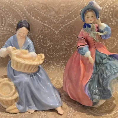 2 Royal Doulton Figurines: Spring Morning, Basket Weaver 