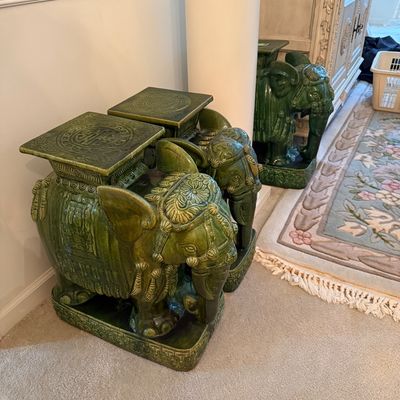 Three vintage emerald green elephant stands