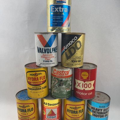 Sale Photo Thumbnail #397: 10 Vtg Metal Motor & Transmission Cans