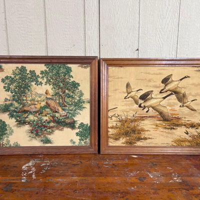 Sale Photo Thumbnail #503: Pair Mid-C. Trapunto Wildlife Panels