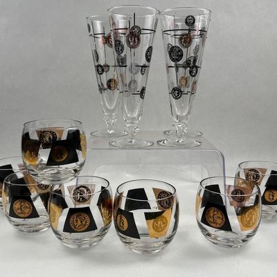 Sale Photo Thumbnail #525: Set 11 Cera Black & Gold Coin Glasses