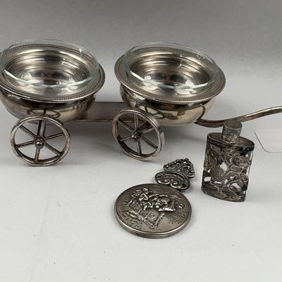 Sale Photo Thumbnail #200: Silver-Plated Trolley, Bottle & Mirror