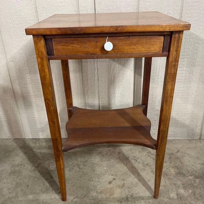 Antique American Wood Side Table, Shelf
