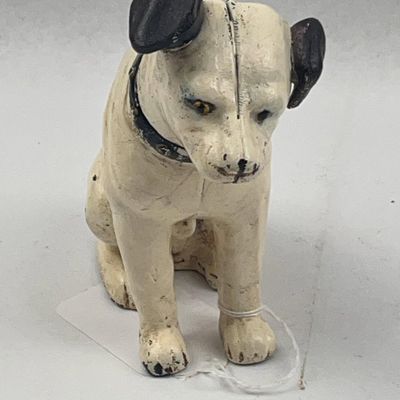 Sale Photo Thumbnail #352: Painted Cast Iron Nipper Dog Still Bank