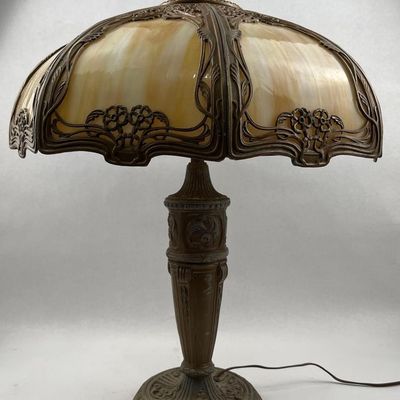 Sale Photo Thumbnail #287: Art Nouveau Slag Glass & Filigree Lamp