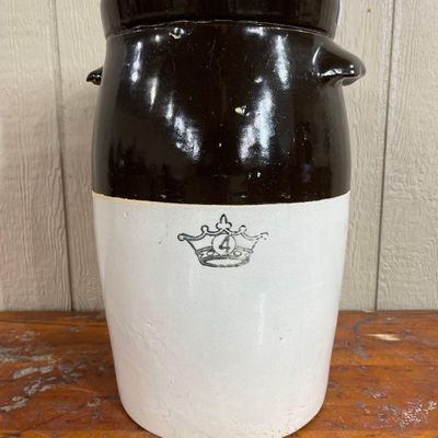 Sale Photo Thumbnail #414: Two Tone Stoneware Crock w/ Crown Mark