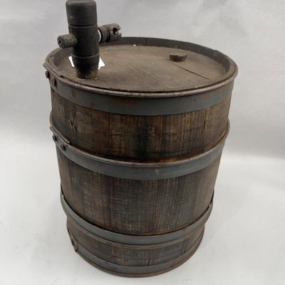 Sale Photo Thumbnail #463: Antique Wood Keg w/ Spigot & Iron Hoops