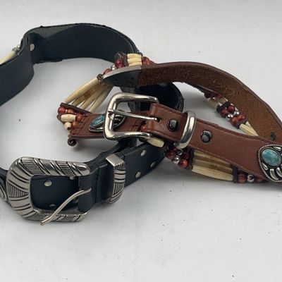Sale Photo Thumbnail #439: Pair Native American Hairpipe Belts