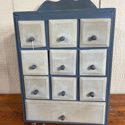 Sale Photo Thumbnail #68: American Folk Art Blue Spice Chest
