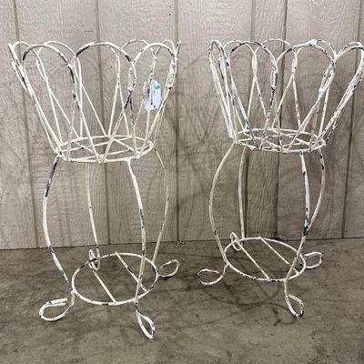 Sale Photo Thumbnail #86: Pair Vtg Painted Wirework Plant Stands