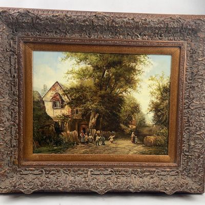 Sale Photo Thumbnail #392: J. Thors Village Landscape Oil on Board