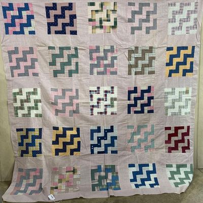 Sale Photo Thumbnail #83: Zigzag Patchwork Cotton Quilt Top