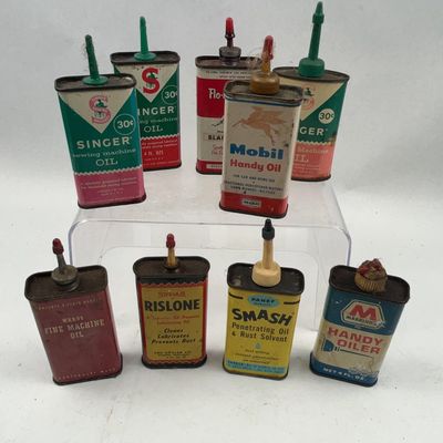 Sale Photo Thumbnail #541: Vtg Mobil, Singer & Marathon Tins