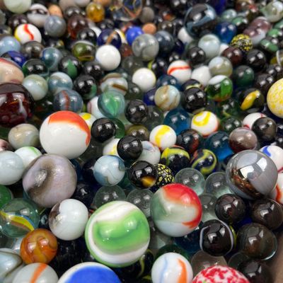 Sale Photo Thumbnail #179: Vtg Glass & Clay Marbles w/ Shooters