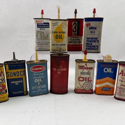 Sale Photo Thumbnail #538: Set 12 Vtg Sunoco & 3-In-One Oil Tins