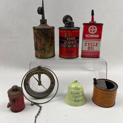 Sale Photo Thumbnail #159: Municipal Co Compass & Vtg Oil Cans