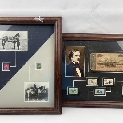 Sale Photo Thumbnail #318: Pair Framed 1864 CSA Banknote & Stamps