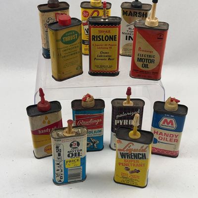 Sale Photo Thumbnail #556: 12 Vtg Shell Marathon Rawlings Tin Cans