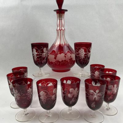 Sale Photo Thumbnail #453: Ruby Cut-to-Clear Grape Decanter Set