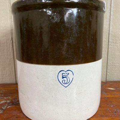 Sale Photo Thumbnail #413: Two Tone Stoneware Heart Stencil Crock