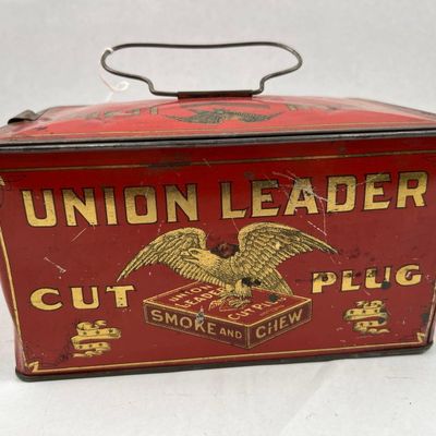 Sale Photo Thumbnail #164: Union Leader Cut Plug Tobacco Pail Tin