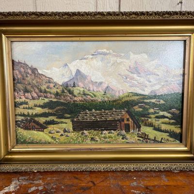Sale Photo Thumbnail #391: J. Schmid Alpine Landscape Chalets 1914