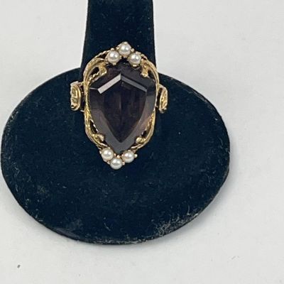 Sale Photo Thumbnail #432: 14K Gold Smoky Quartz & Seed Pearl Ring