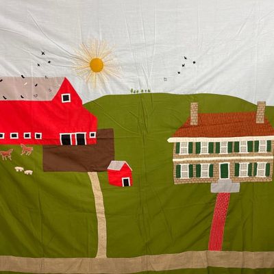 Sale Photo Thumbnail #430: Appliqued & Embroidered Folk Art Quilt