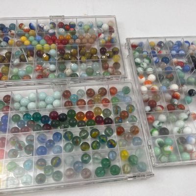 Sale Photo Thumbnail #181: Vtg Glass Marbles in Organizer Cases