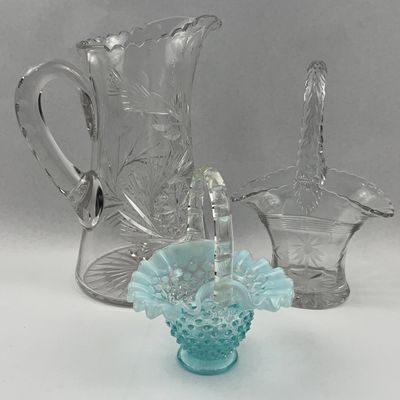 Sale Photo Thumbnail #531: Cut Glass Pitcher & Two Baskets
