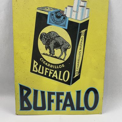 Sale Photo Thumbnail #446: Buffalo Cigarrillos Tin Sign, c. 1950