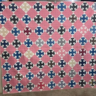 Sale Photo Thumbnail #78: Vtg American Churn Dash Patchwork Quilt