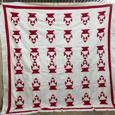 Sale Photo Thumbnail #302: American Red & White Basket Quilt Top