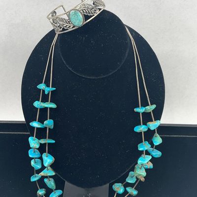 Sale Photo Thumbnail #437: 2 Southwestern Turquoise & Silver-Tone