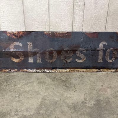 Sale Photo Thumbnail #281: Vtg Double-Sided Metal Footwear Sign