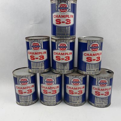 Sale Photo Thumbnail #398: Eight Vtg Champlin S-3 Engine Oil Cans