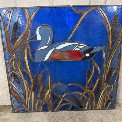 Sale Photo Thumbnail #448: Leaded Stained Glass Duck Marsh Window