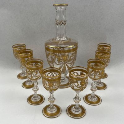 Sale Photo Thumbnail #47: Gilt Neoclassical Decanter & Cordials