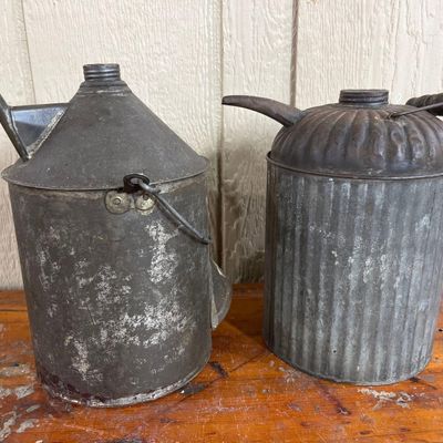 Sale Photo Thumbnail #280: Pair Vtg Metal Kerosene & Oil Cans
