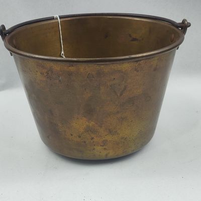 Sale Photo Thumbnail #294: 19th C. Spun Brass Bucket w/ Iron Bail