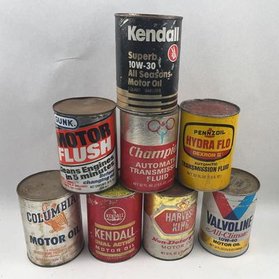 Sale Photo Thumbnail #400: 8 Vtg Automotive Fluid & Motor Oil Cans