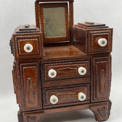 Sale Photo Thumbnail #162: American Tramp Art Cigar Box Vanity