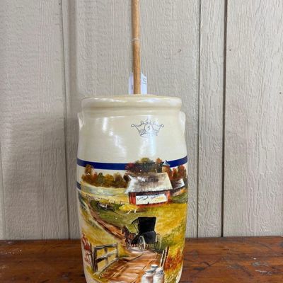 Sale Photo Thumbnail #255: Fisher Butter Churn Landscape Stoneware
