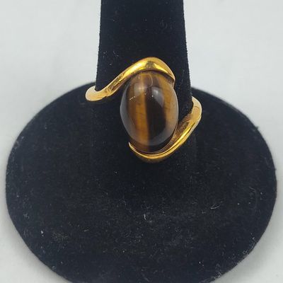 Sale Photo Thumbnail #93: 18K Gold Plate Tiger's Eye Bypass Ring